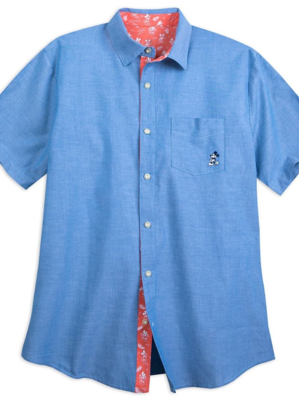 Disney Parks Mickey Mouse Chambray Button Up Shirt Mens M Blue Short Sleeve